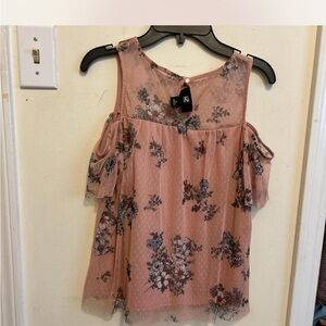 Floral Pink Cold Shoulder Netted Top
